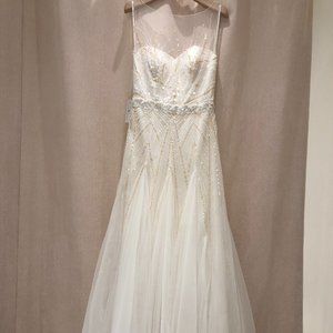 Ivory, beading, yellow and white sequins, illusion neckline